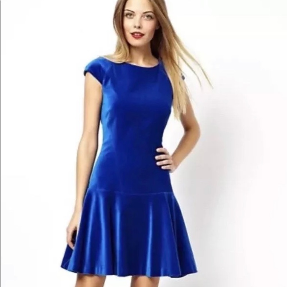 Ted Baker Tinna blue velvet drop waist Tinna dress